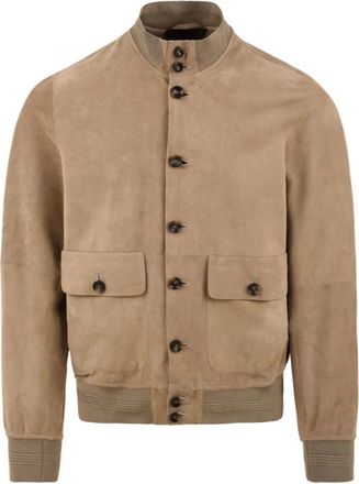 The Jack Leathers Witte leren jas Riverside Seamless - Heren - Bomber jackets - Bruin - M - Jassen