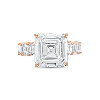 Diana M. Jewels 18kt Rose gold Lab grown 15ct Asscher Cut Diamond Ring with Asscher Eternity Band