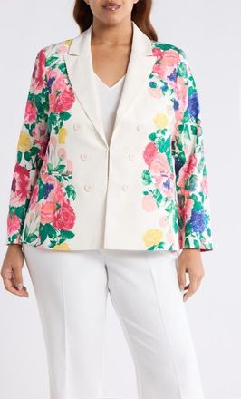 Tahari by ASL Floral Double Breasted Blazer in Ivory Multi at Nordstrom, Size 18W