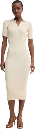 Fracomina Ribbed-knit Polo Midi Jurk - Dames - Casual kleedjes - Beige - M - Polyester - Kleedjes