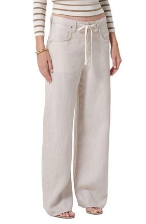 Citizens Of Humanity Brynn Drawstring Waist Wide Leg Linen Pants in Pale Stone Light/Medium Cream at Nordstrom, Size 31