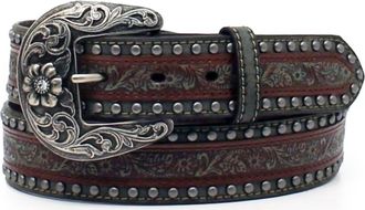 Nocona Belt Co. Womens Embossed Overlay With Studs Belt In Brown