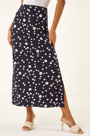 Roman Spot Print Stretch Maxi Skirt