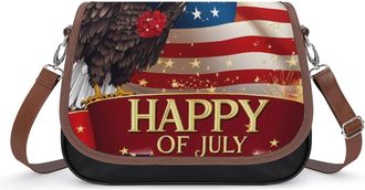 Generic Fireworks Fourth of July U.S. Flag Small Womens Crossbody Bags Shoulder Handbag with Adjustable Strap for Travel