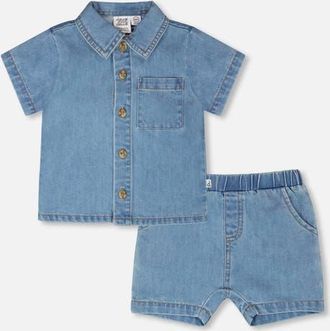 Deux par Deux Light Blue Chambray Top and Short Set in Light Blue Denim at Nordstrom, Size 6M