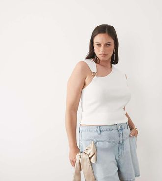 Asos Curve - Pantaloncini a vita alta svolazzanti blu con fiocco 3D