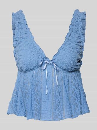 Gina Tricot Top aus Spitze mit Schleifen-Detail in Sky, Gr&ouml;&szlig;e XS