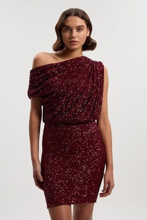Karen Millen One Shoulder Sequin Mini Dress in Plum at Nordstrom, Size X-Small