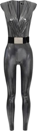 Elisabetta Franchi Gecoate Jersey Jumpsuit met Riem - Dames - Jumpsuits - Grijs - M - Polyester - Jumpsuits & Playsuits