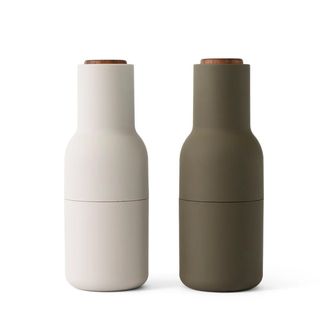 Audo Bottle Grinder Salz- und Pfefferm&uuml;hlen Set, hunting green / beige (Holzdeckel Walnuss)