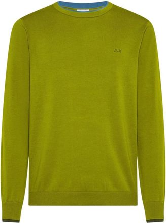 Sun 68 Round Neck Double Rib Sweater - Heren - Ronde hals truien - Groen - S - Katoen - Truien & Vesten