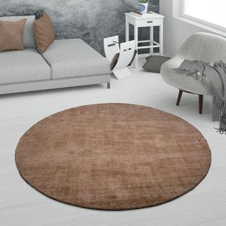 Paco Home Paco Home - Alfombra Sal&oacute;n Pelo Corto Hecha A Mano Motivo Moderno Monocolor Suave Beige, &Oslash; 120 Cm Redon