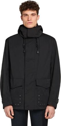 Roberto Cavalli Mens Black Shell Hooded Parka, Brand Size 50 (US Size 40)
