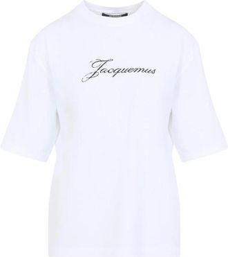 Jacquemus Tops, Dames, Wit, L, Katoen, T-shirt met geborduurd logo