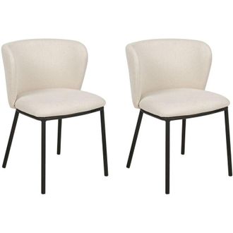 Beliani Set di 2 sedie da pranzo moderne Seduta imbottita in tessuto bianco sporco Senza braccioli Schienale curvo Gambe nere Mina