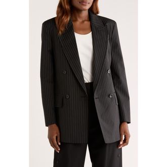 Max Mara Mattia Pinstripe Virgin Wool Blazer in Black/White at Nordstrom, Size 12