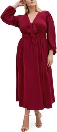 City Chic Ivanna Tie Neck Long Sleeve Maxi Dress in Dark Cherry at Nordstrom, Size Xxs