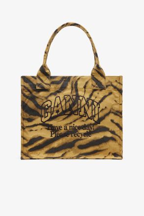 Ganni Green Zebra Print Large Tote