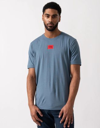 HUGO BOSS Mens HUGO Mens Diragolino212 Label Logo T-Shirt - Open Blue 496 - Size: 40
