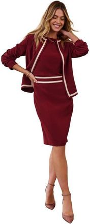Jessica London Contrast Trim Jacket & Sheath Dress Set in Rich Burgundy Ivory at Nordstrom, Size 28