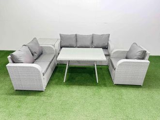 Fimous Patio Dining Table & Chairs Set with Reclining Chair Side Table in Light Grey