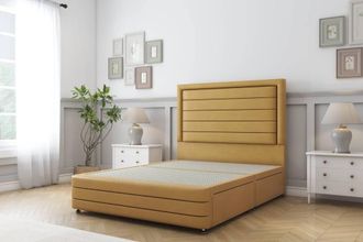 Sloomy Ashford Plush Divan Base 2 Drawers - 54 Headboard & 12 Footboard in Mustard | Size: Small Single