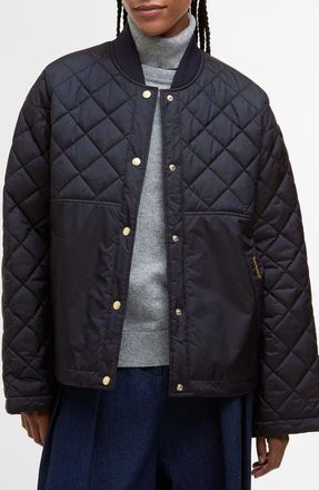 Barbour Wetherby Diamond Quilted Bomber Jacket in Dark Navy/Dress Tartan at Nordstrom, Size 12 Us