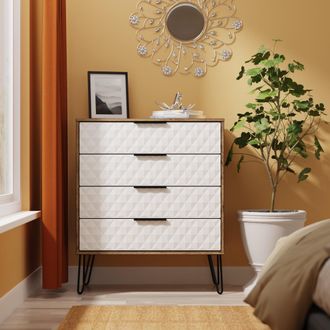 Lewis's Harlequin 4 Drawer Chest in White Matt & Vintage Oak - Ready Assembled - Lewiss Home | TJ Hughes