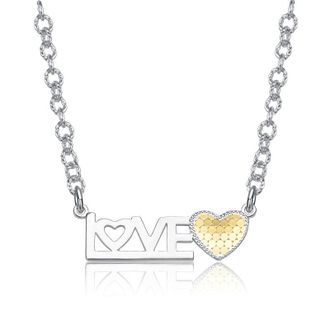 Rachel Glauber Two-Tone LOVE Heart Bar Pendant Layering Necklace
