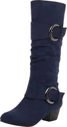 Generic Womens Winter Knee Punk Knight Boots Square Heel West Cowboy Boots
