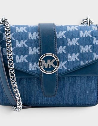 Michael Kors Womens Greenwich Small Logo Jacquard Denim Crossbody Bag Navy - Blue - Size: O/S