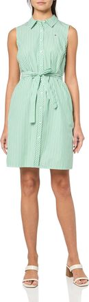 Tommy Hilfiger Womens Sleeveless Collared Button Front Tie Waist Mini Shirt Dress Casual, Fern Green/Bright White, 20