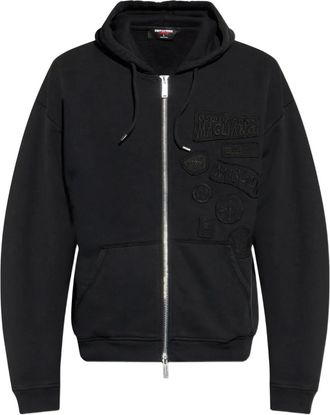 Dsquared2 Felpa con applicazione, zip e cappuccio - Nero