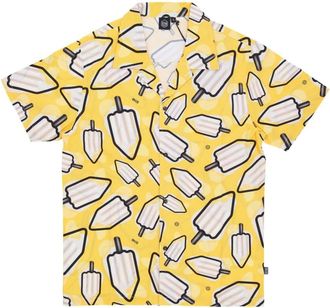 Dolly Noire Bowling Shirt met Citroenpatroon - Heren - Korte mouwen Overhemden - Geel - L - Katoen - Overhemden