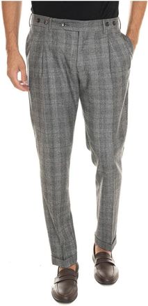 Berwich Klassieke Glencheck Broek met Opgestikte Manchetten - Heren - Nette broeken - Grijs - XL - Wol - Broeken