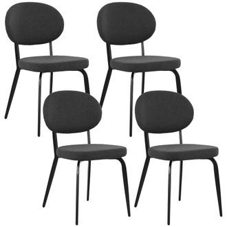 HOMCOM Set of 4 Sherpa Dining Chairs Boucle Kitchen Chairs - Black | TJ Hughes