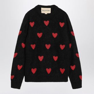 Valentino Jacquard Heart Pattern Sweater Black/Red