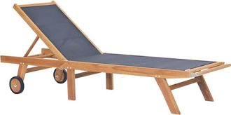 vidaXL Tumbona Plegable Con Ruedas Teca Maciza Y Textileno Vidaxl