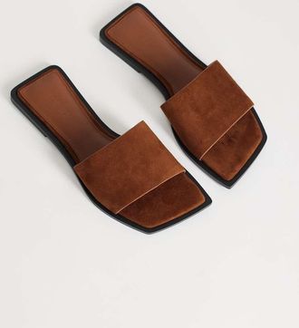 Topshop Sara - Sandali bassi sabot in vera pelle scamosciata color cuoio-Marrone