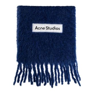 Acne Studios Accessoires, unisex, Blauw, ONE Size, Wol, Logo Sjaal