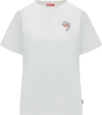 Diesel White Logo Print Crew Neck T-Shirt