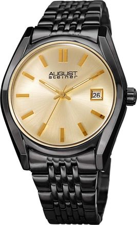 August Steiner Quartz Gold Dial Black-plated Ladies Watch AS8235BK
