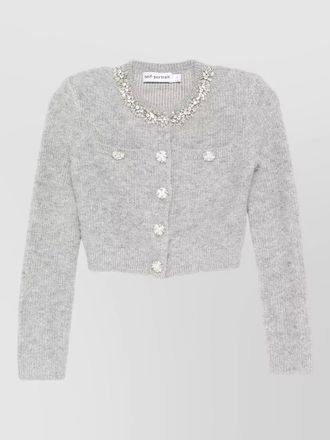 Self Portrait cropped knit cardigan crystal neckline buttons