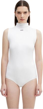 Off-white Stamp Ribbed Bodysuit - Dames - Bodies - Wit - M - Katoen - Tops