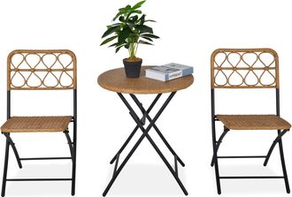 OUTSUNNY 3 PCS Folding Rattan Wicker Bistro Set - Coffee Table Set - Natural | TJ Hughes