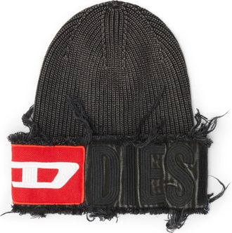 Diesel Denim effect beanie with bold patch detail - Knit caps - Unisex - Black