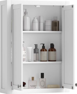 HOMCOM Wall Mounted Storage with Adjustable Shelves - Bathroom Wall Cabinet | TJ Hughes