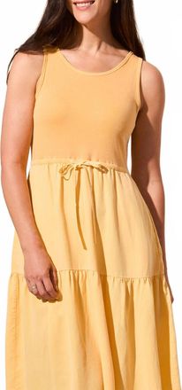 Tribal Mixed Media Tiered Midi Sleveless Dress In Tangerine