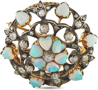Luxury Bazaar Antique 14K Yellow Gold Diamond and Opal Brooch MF20-070226
