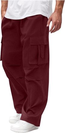 Generic 2025 Trousers Mens Baggy Cargo Pants Casual Parachute Cargo Pants Loose Fit Hip Hop Harem Pants with Pockets (Red, XXXL)